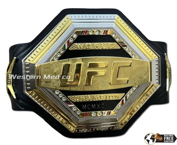 UFC Legacy Championship Replica Title Belt: Genuine Leather, Golden 3d Zinc Metal Plates