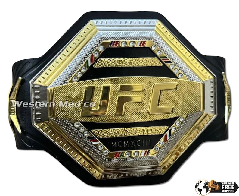 UFC Legacy Championship Replica Title Belt: Genuine Leather, Golden 3d Zinc Metal Plates image 1