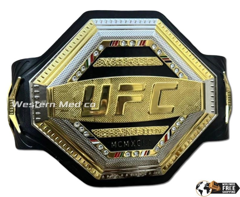 UFC Legacy Championship Replica Title Belt: Genuine Leather, Golden 3d Zinc Metal Plates image 6