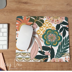 Boho Floral Mouse Pad | Office Decor | Desk Accessories | Women Desk Decor | Coworker Gift | Teacher Gift Idea | Modern Office Decor