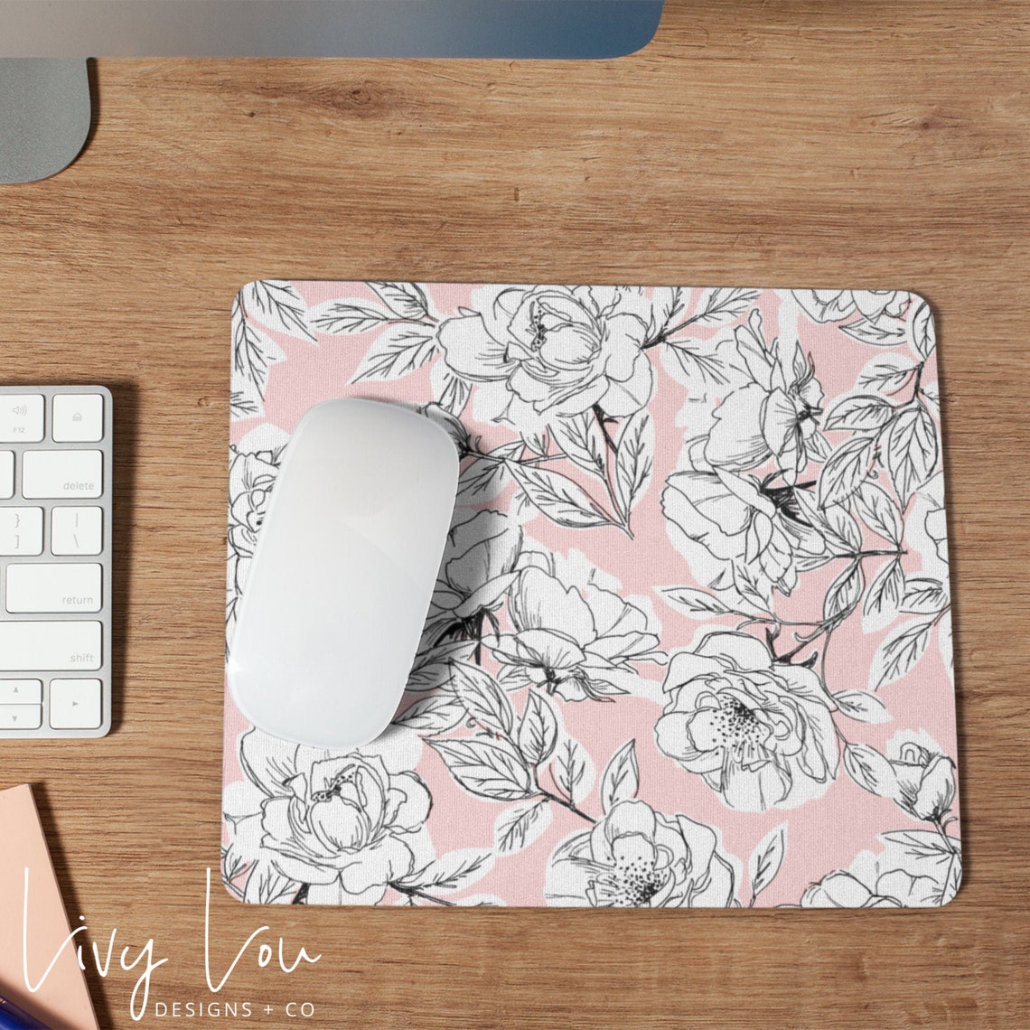 Pink Floral Mouse Pad Office Decor Desk Accessories Etsy