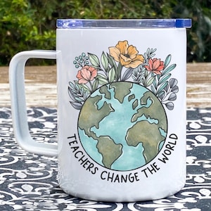 Teacher Stainless Steel Mug with Lid and Handle, Coffee Mug Gift for Her, Tea Mug, Thermal Travel Mug, Camper Mug