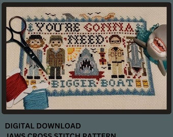 Jaws 1975 Cross Stitch Pattern Digital Download Spielberg Movie