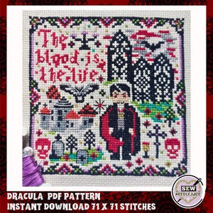 DRACULA, HORROR, Gothic, Vampire, Halloween Cross Stitch Pattern PDF Digital Download
