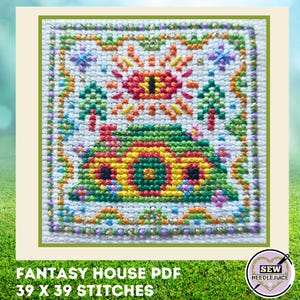 Fantasy House Cross Stitch Pattern, Mythology, Rings,Wizards, PDF Digital Download, small cute pattern