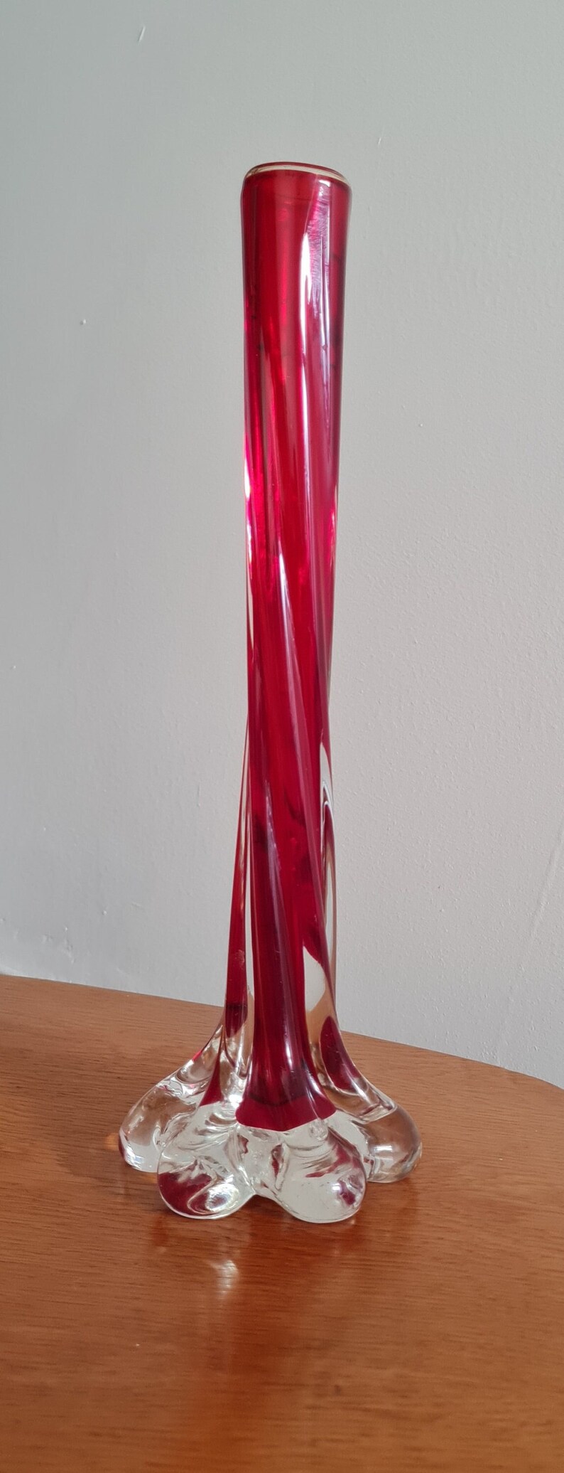 Vintage 1970s Red Murano Glass Bud Vase Elephant Foot Handblown Ruby