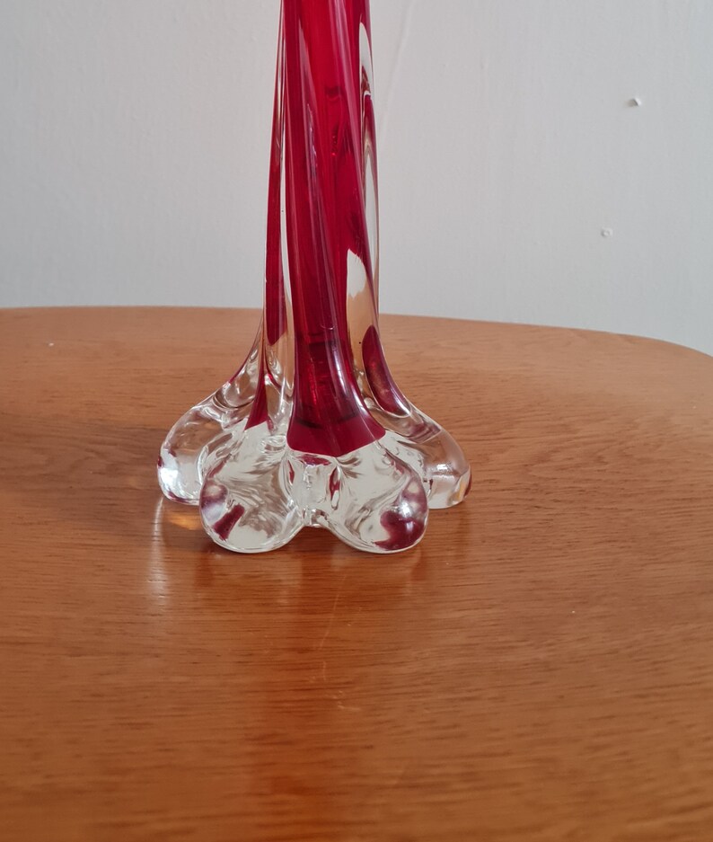 Vintage 1970s Red Murano Glass Bud Vase Elephant Foot Handblown Ruby