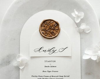 Arch Wedding Dinner Menu Card with Wax Seal and Guest Name Tags, Wedding Dinner Menu with Guest Names, Minimal Wedding Menu Card