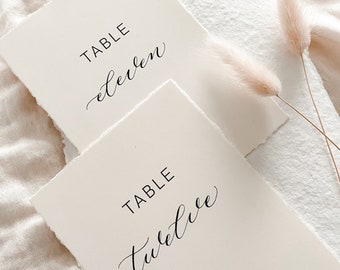 Wedding Table Number Cards, Handwritten Table Numbers, Deckled Edge Cards, Minimalist Design