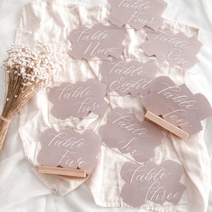 Blush Pink Acrylic Wedding Table Numbers with Stand