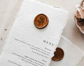 Minimalist Wedding Menu Card, Wax Seal Table Dinner Menu Card, Luxury Printed Menu Place Setting, Handmade Cotton Paper Personalised Menu