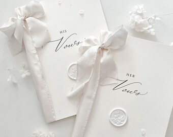 His and Hers Wedding Vow Books, Silk Ribbon and Wax Seal (Set of 2)