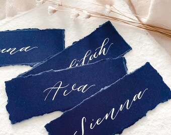 Navy Wedding Place Cards, Deckled Edge Name Cards, Wedding Escort Cards, Place Cards Wedding, Table Seating Cards, Rustic Place Cards