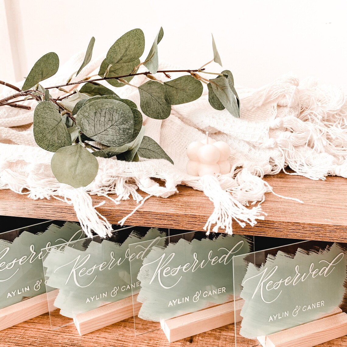 Sage Green Wedding Table Reserved Signs With Stand Clear - Etsy