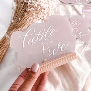 Blush Pink Acrylic Wedding Table Numbers with Stand