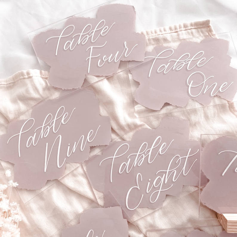 Blush Pink Acrylic Wedding Table Numbers with Stand