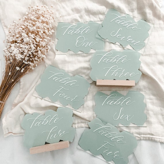 Sage Green Acrylic Wedding Table Numbers With Stand Wedding Number