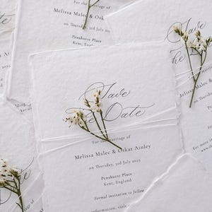Biglietto Save The Date floreale minimale, invito romantico per matrimonio Save The Date in carta fatta a mano, biglietto di annuncio di matrimonio, suite di inviti per matrimonio