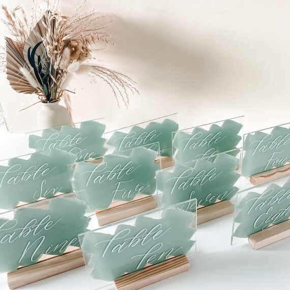 Sage Green Acrylic Wedding Table Numbers With Stand Wedding Number Signs  Table Number Sign Modern Wedding Signs Luxury Wedding Decor 