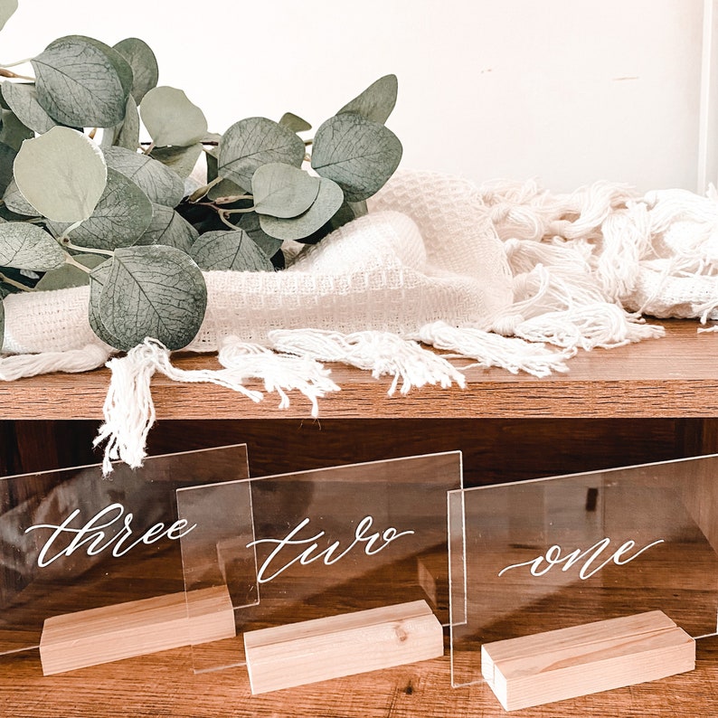 Clear Acrylic Wedding Table Numbers with Stand