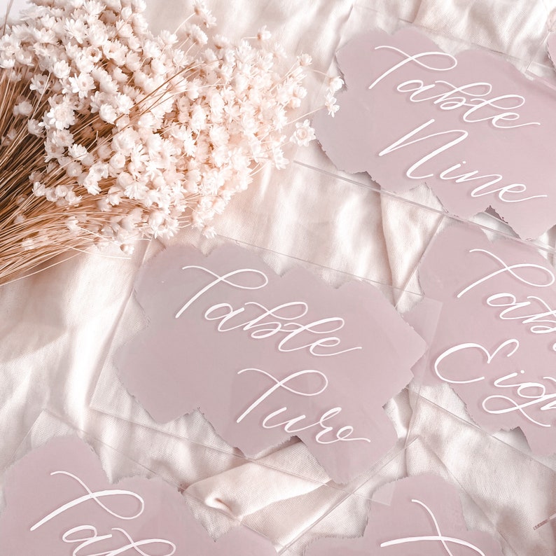 Blush Pink Acrylic Wedding Table Numbers with Stand