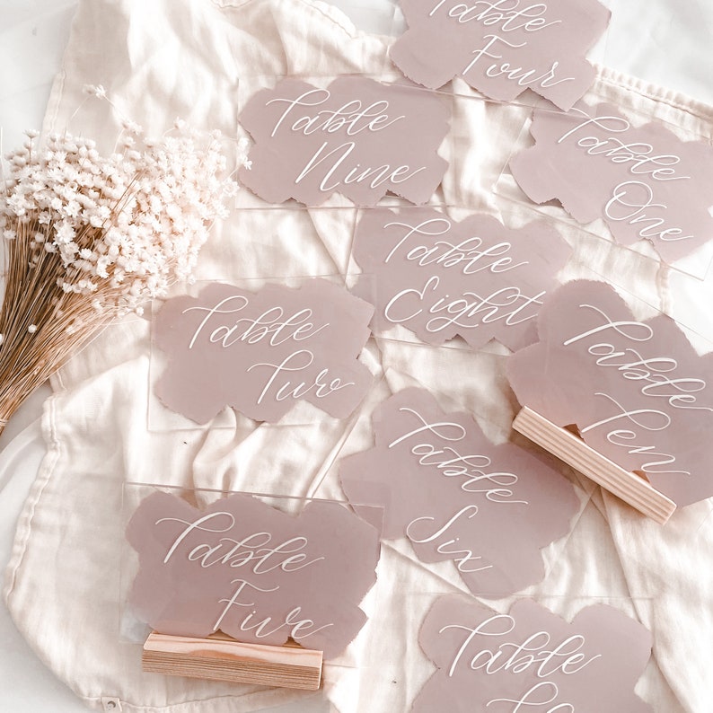 Blush Pink Acrylic Wedding Table Numbers with Stand