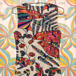 Handmade Pleated Colorful Long Dress Floral Pattern Leaves Nature Sleeveless Slim Dress Psychedelic Dress