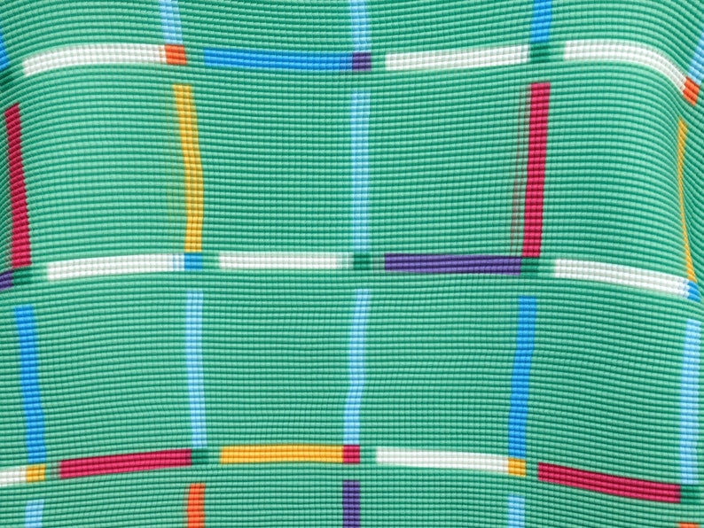 Handmade Pleated T-shirt Stretchy Long Sleeved Green Tops Plaid Pattern Colorful Lines Print Tee Graphic Tshirt image 3