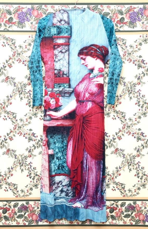 Handmade Pleated Oil Painting Pattern Long Dress With Pleats Art