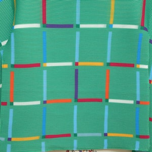 Handmade Pleated T-shirt Stretchy Long Sleeved Green Tops Plaid Pattern Colorful Lines Print Tee Graphic Tshirt image 2