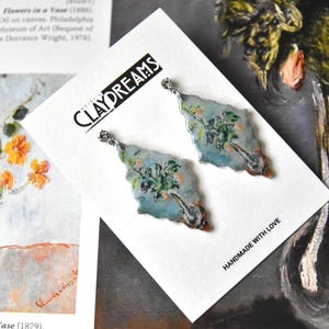 Hand-Painted Claude Monet Flower Earrings: Polymer Clay Art Jewelry