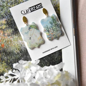 Handpainted Claude Monet Earrings: Polymer Clay Floral Art