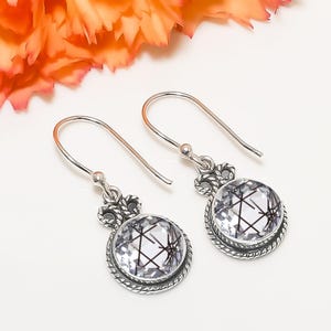 925 Sterling Silver Earring, Black Rutilated Quartz Earring, Gemstone Earring, Handmade Earring, Drop Dangle Earring, Wedding Gift For Mom.