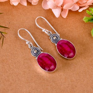 925 Sterling Silver Earring, Ruby Earring, Gemstone Earring, Drop Dangle Earring, Handmade Earring, Anniversary Gift For Her, Silver Earring