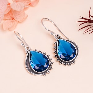 Blue Sapphire Earring, 925 Sterling Silver Earring, Gemstone Earring, Drop Dangle Earring, Elegant Earring, Birthday Gift For All Friends.