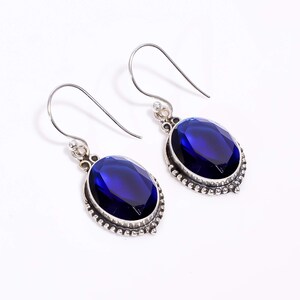 Blue Sapphire Earring, 925 Sterling Silver Earring, Gemstone Earring, Handmade Earring, Drop Dangle Earring,  Wedding Jewelry Gift For Her.