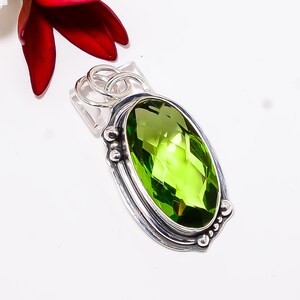 925 Sterling Silver Pendant, Green Peridot Pendant, Gemstone Pendant, Handmade Pendant, Oxidize Pendant, Birthday Jewelry Gift For Mother.
