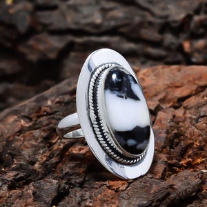 White Buffalo Turquoise Ring, 925 Sterling Silver Ring, Adjustable Ring, Natural Gemstone Ring, Elegant Ring, Wedding Gift For Friends.