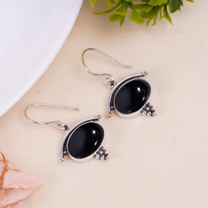 925 Sterling Silver Earring, Black Onyx Gemstone Earring, Drop Dangle Earring, Handmade Earring, Birthday Jewelry Gift For All Friends.