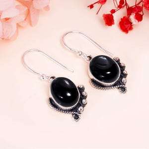 Black Onyx Earring, 925 Sterling Silver Earring, Gemstone Earring, Drop Dangle Earring, Handmade Earring, Birthday Jewelry Gift For Her.