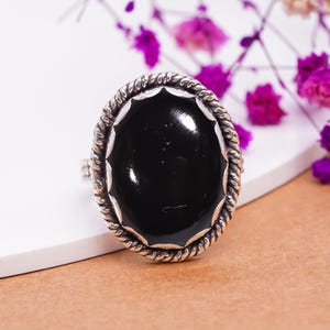 Black Onyx Ring, 925 Sterling Silver Ring, Natural Gemstone Ring, Adjustable Ring, Handmade Ring, Wedding Ring, Birthday Gift For Him.