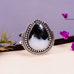 White Buffalo Turquoise Ring, Gemstone Ring, 925 Sterling Silver Ring, Oxidize Ring Adjustable Ring,  Birthday Jewelry Gift For Friends.