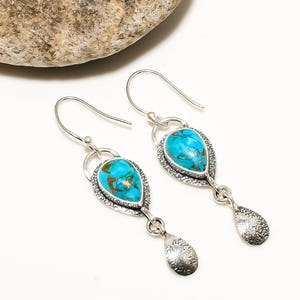 Copper Blue Turquoise Earring, 925 Sterling Silver Earring, Gemstone Earring, Girls & Women Earring, Handmade Earring, Birthday Gift For Her