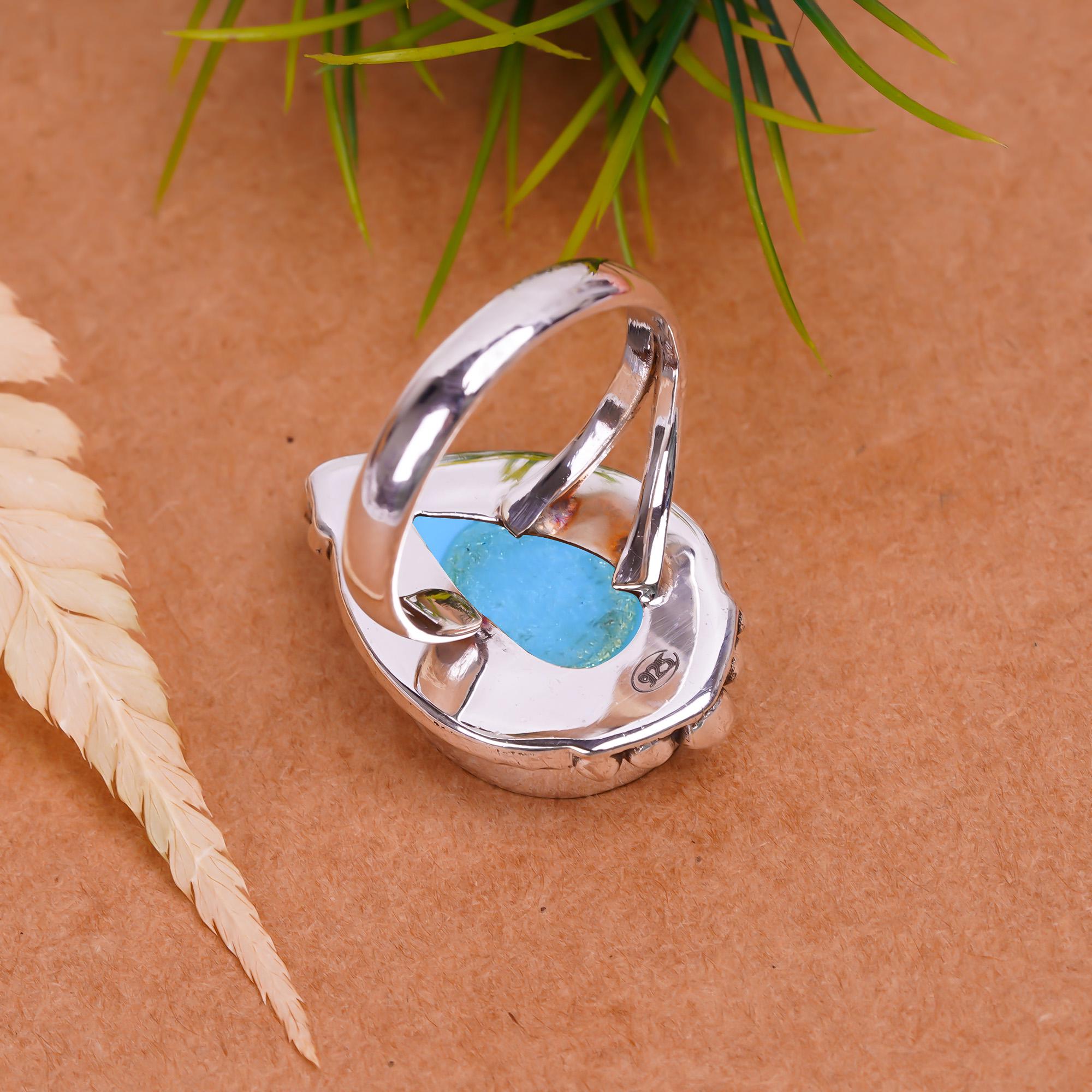 Anello Argento 925 Con Turchese Sleeping Beauty &ndash; Ovale &ndash; Fatto A Mano &ndash; SD-197