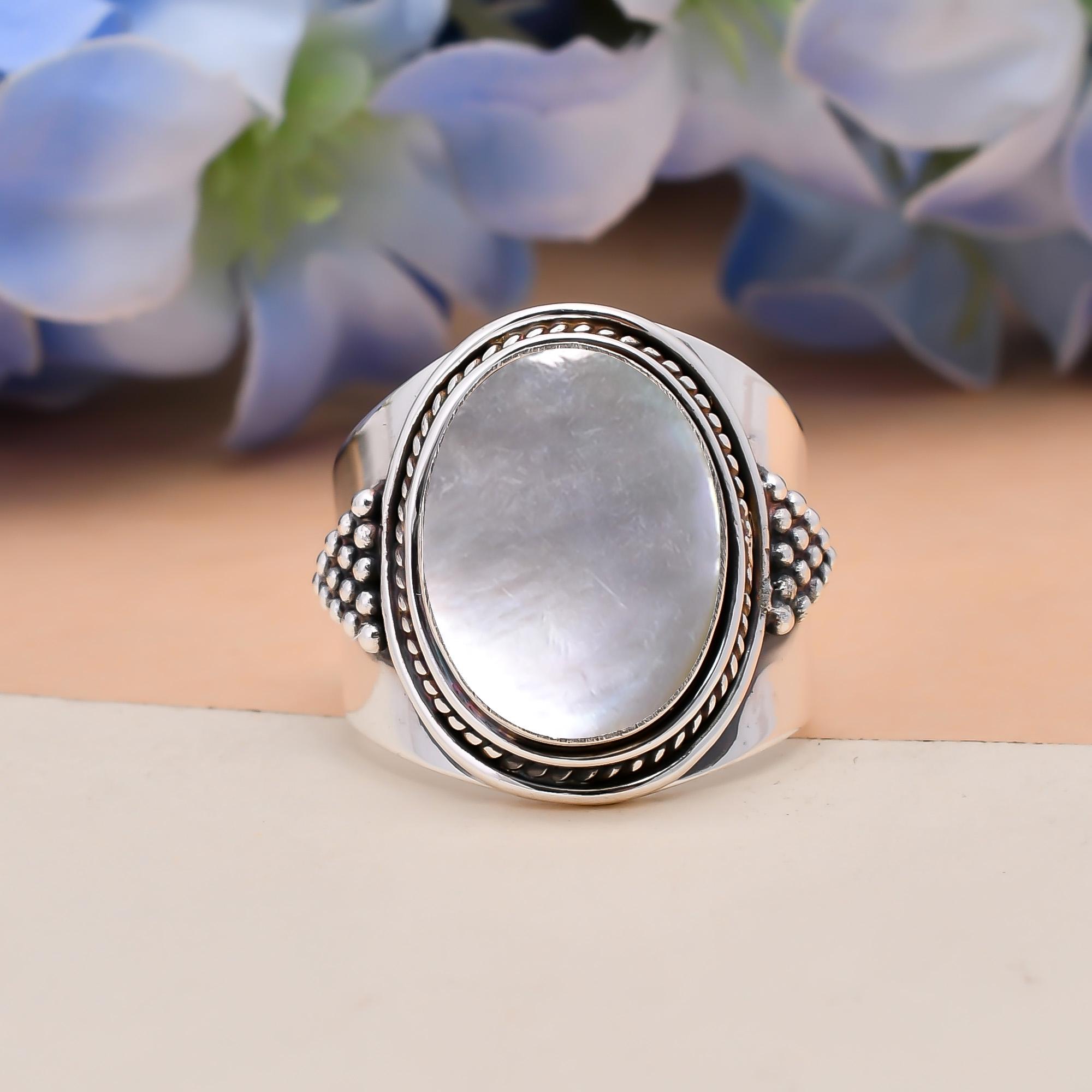Oval Mother of Pearl Ring: Adjustable 925 Sterling Silver - Etsy