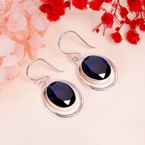 Blue Sapphire 925 Sterling Silver Earring, Gemstone Earring, Drop Dangle Earring, Handmade Earring, Birthday Wedding Jewelry Gift For Mother