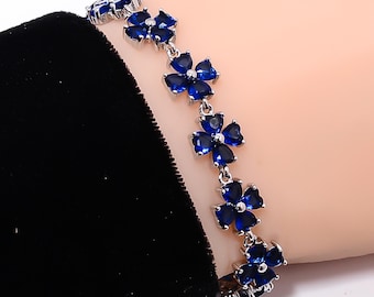 Bracciale tennis a forma di cuore con zaffiro blu, gioielli in argento sterling con moissanite, gioielli da festa - Italia