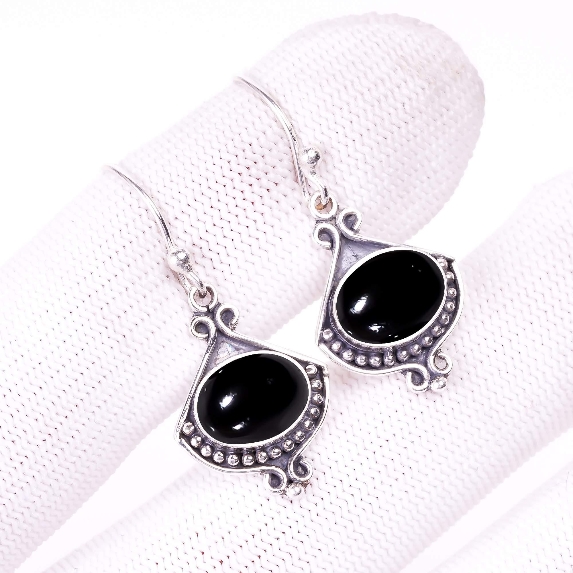 Orecchini Pendenti Southwestern In Argento 925 Con Onice Nero Naturale - Fatti A Mano USA