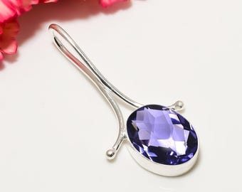 Purple Iolite 925 Sterling Silver Pendant, Gemstone Pendant, Handmade Pendant, Elegant Pendant, Birthday Pendant, Jewelry Gift For Mother.