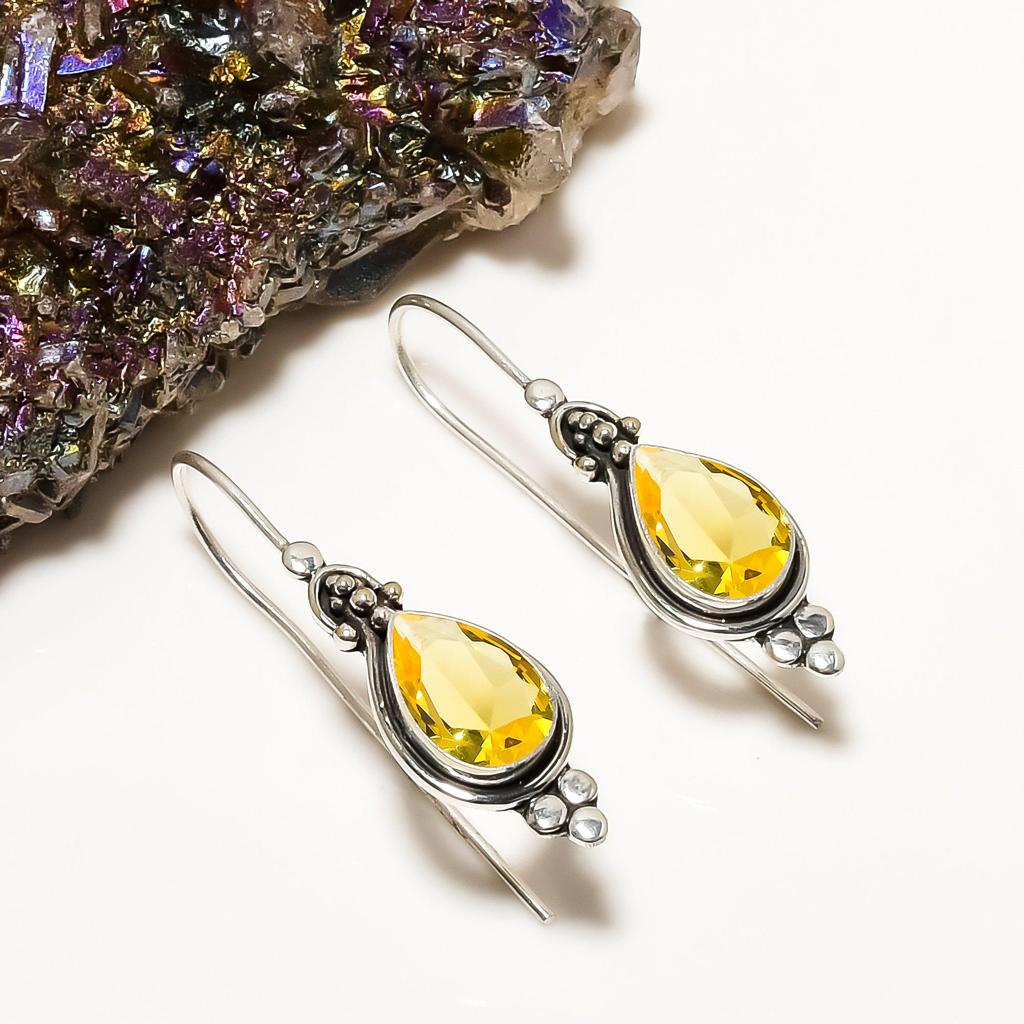 [韓国の人気ジュエリー] 925 silver. Lemon earring Lemon Quartz 925 Sterling Silver Earring, Gemstone Earring